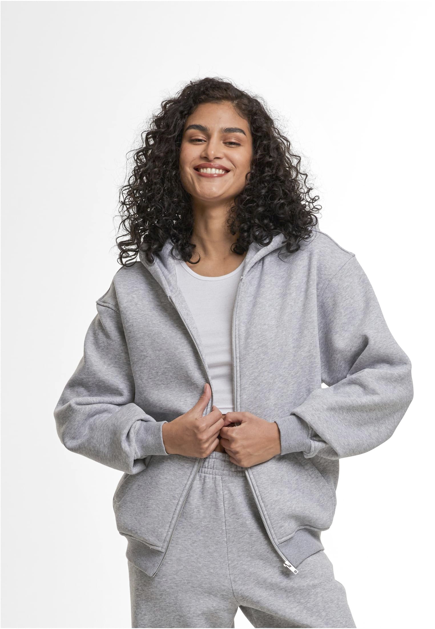 Build Your Brand Ladies Loose Fit Zip Hoody