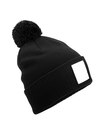 Beechfield Appliqué Patch Pom Beanie Black