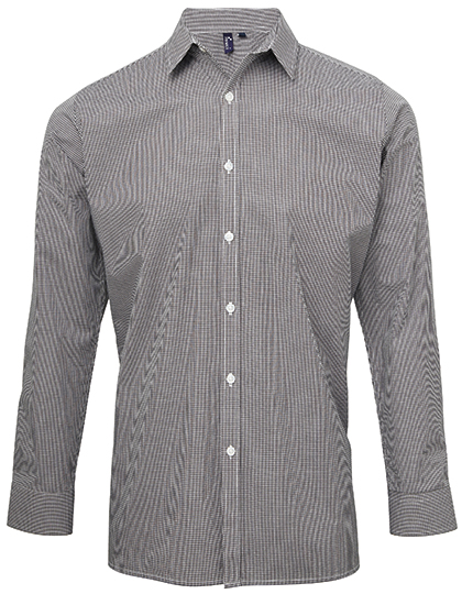 Men´s Microcheck (Gingham) Long Sleeve Cotton Shirt Black (ca. Pantone Black C) / White 3XL