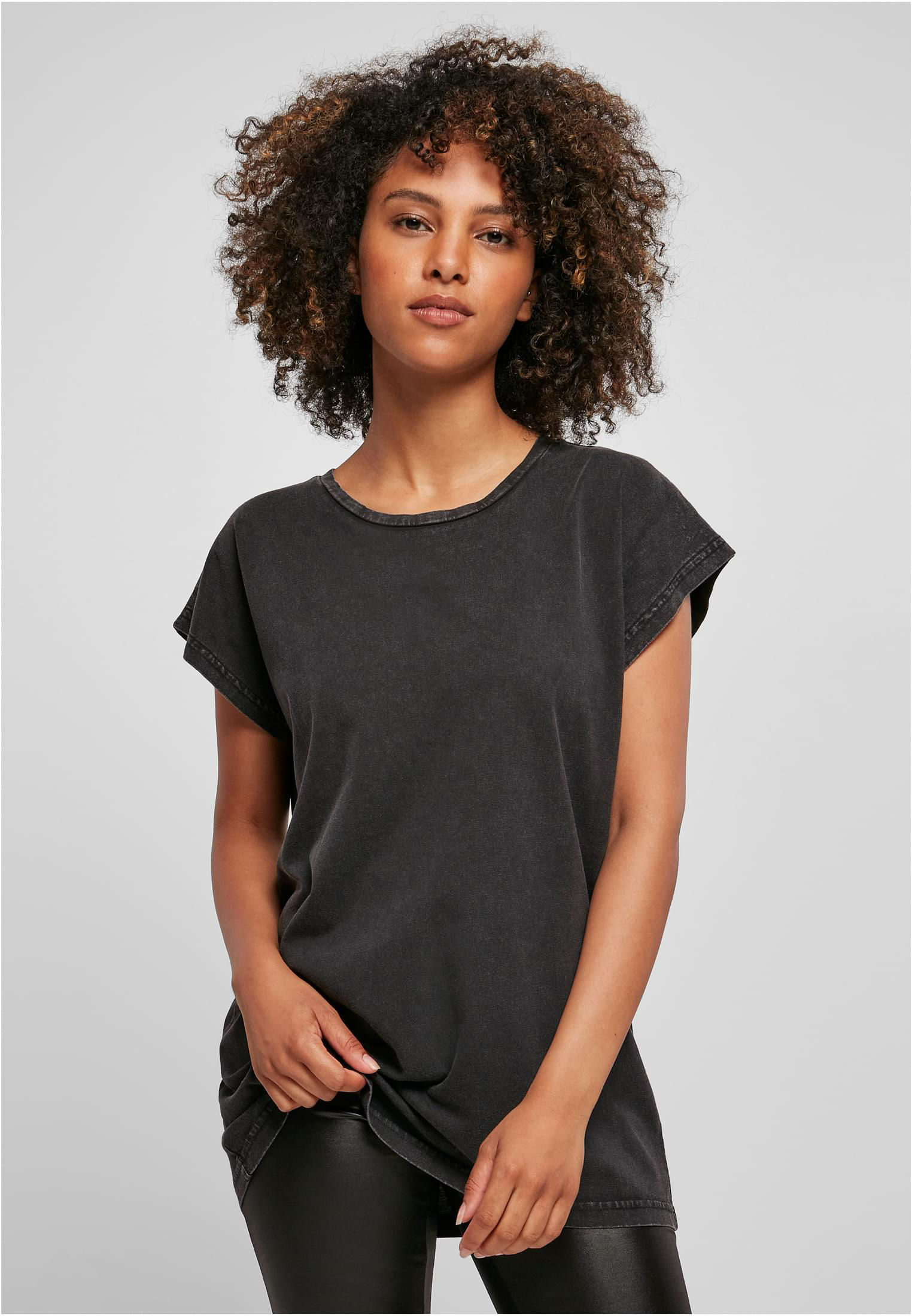 Build Your Brand Damen Acid Washed Extended Shoulder Tee