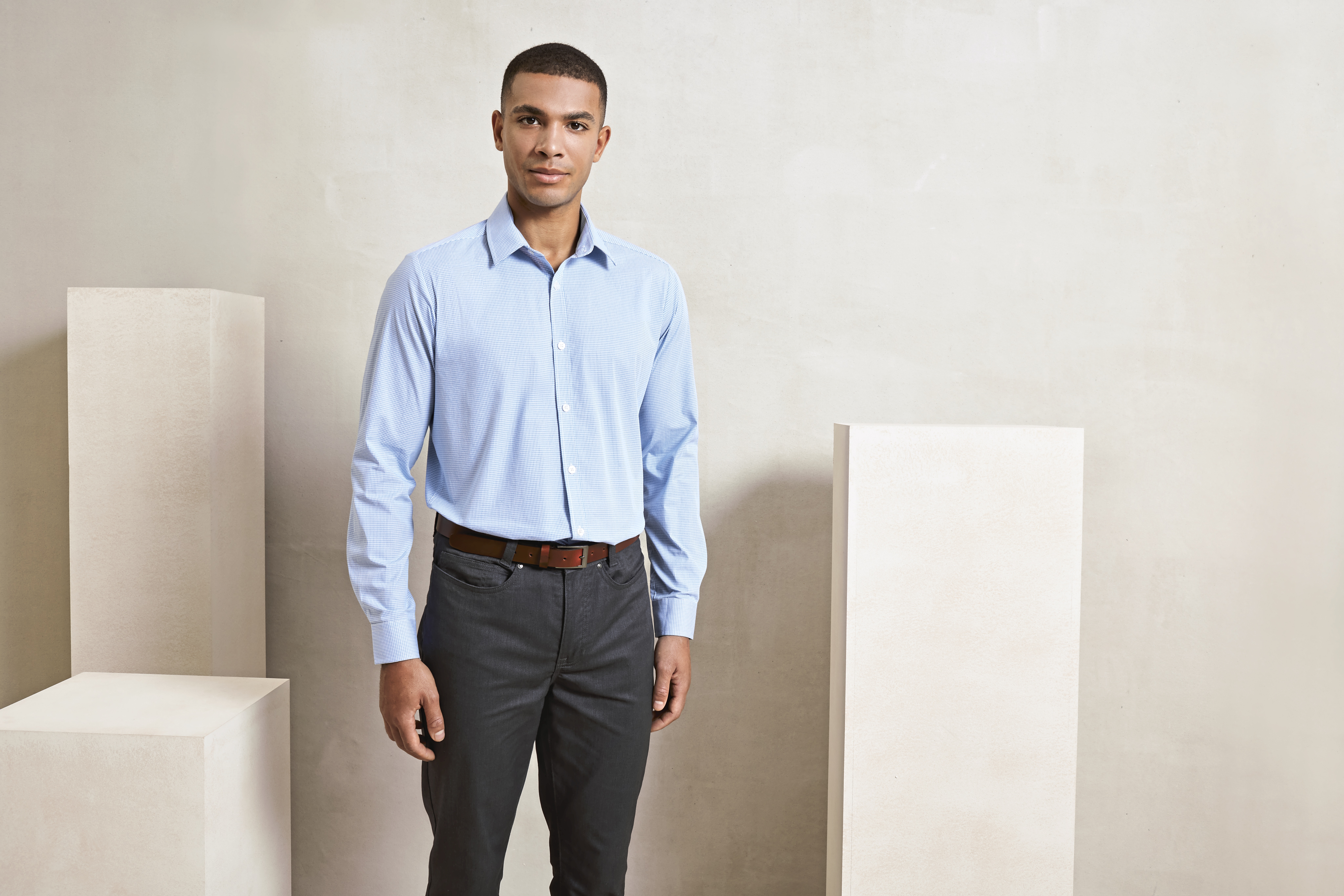 Men´s Microcheck (Gingham) Long Sleeve Cotton Shirt