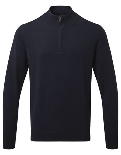 Herren Baumwollmix-Pullover mit Viertelreißverschluss French Navy 3XL