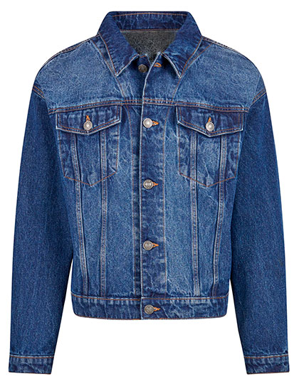 Build Your Brand Heavy Ounce Boxy Denim Jacket New Mid Blue Washed 5XL