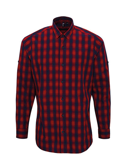 Men´s Mulligan Check Cotton Long Sleeve Shirt Red / Navy (ca. Pantone 2378C) 3XL