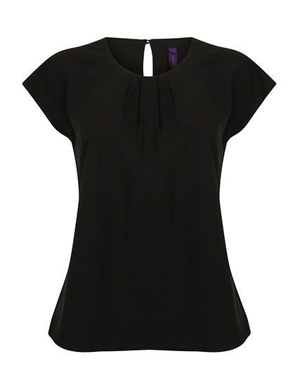 Ladies´ Pleat Front Short Sleeve Blouse Black 4XL