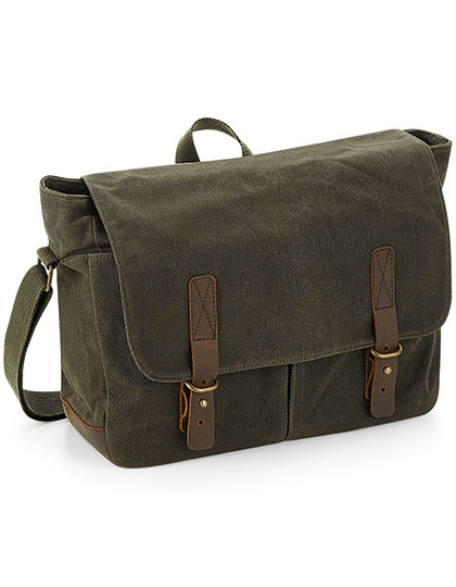 Heritage Waxed Canvas Messenger Olive Green 34 x 26 x 12 cm