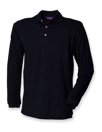 Long Sleeved Cotton Piqué Polo Shirt Navy XXL