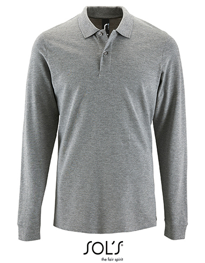 Men´s Long-Sleeve Piqué Polo Shirt Perfect Grey Melange XXL