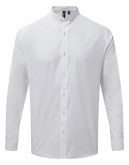 Men´s Banded Collar Grandad Long Sleeve Shirt White 3XL