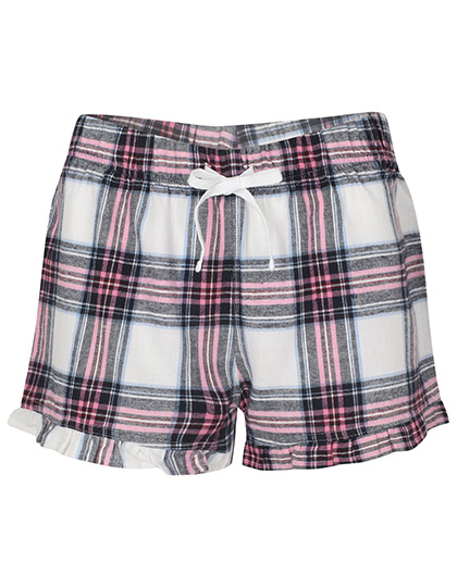 Women´s Tartan Frill Lounge Shorts White-Pink Check XXS