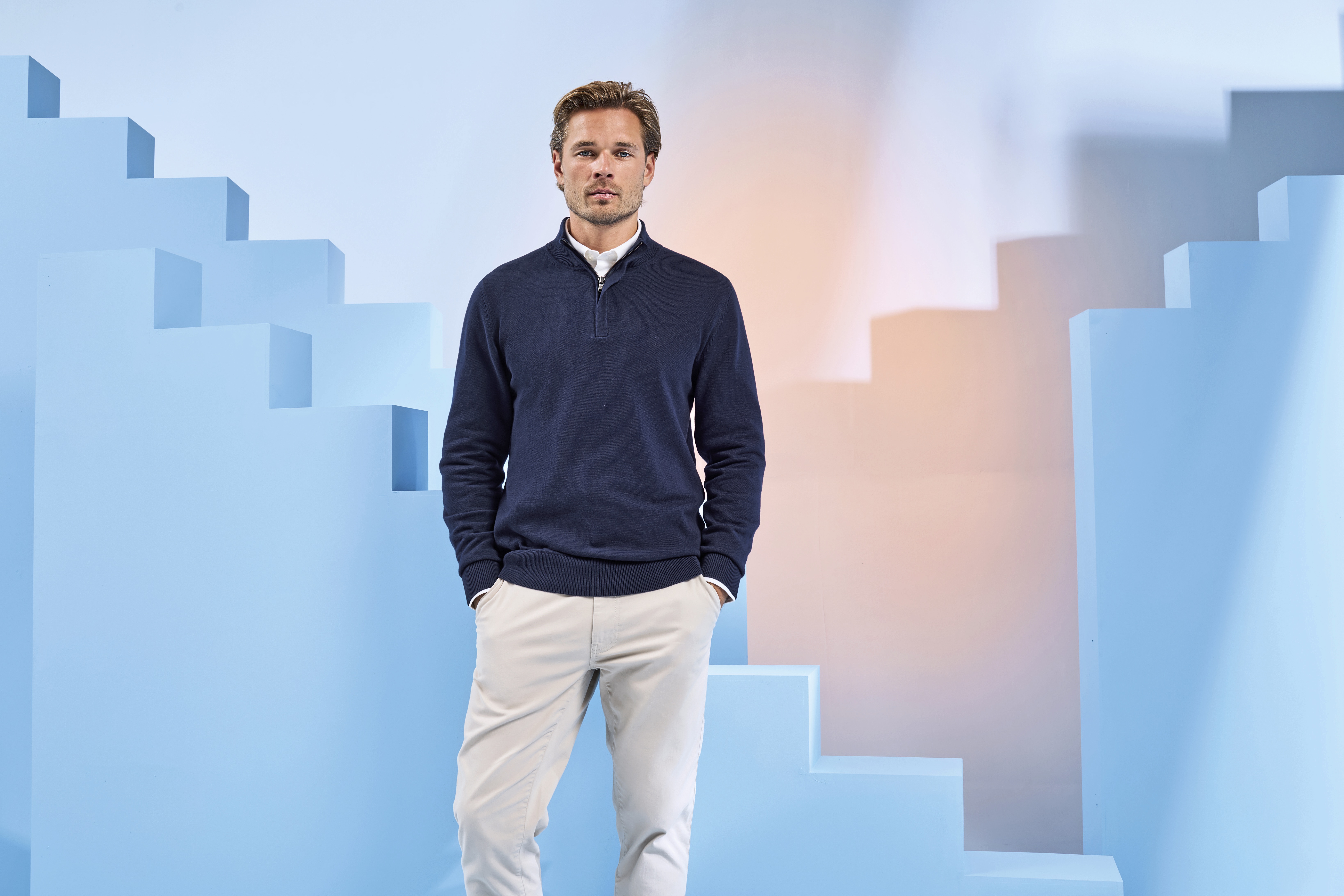 Herren Baumwollmix-Pullover mit Viertelreißverschluss