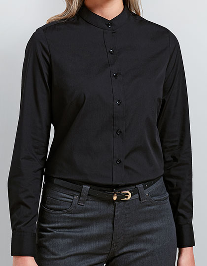 Women´s Banded Collar Grandad Shirt Black XXL