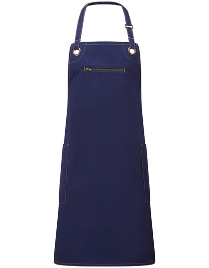 'Barley' Contrast Stitch Bib Apron Navy (ca. Pantone 533C) / Camel (ca. Pantone 2318C) 86 x 72 cm