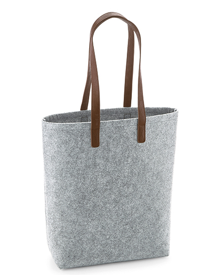 Premium Felt Bag Grey Melange / Tan 29 x 38 x 12 cm