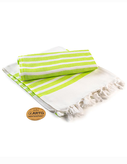 Hamamzz® Handtuch Dalaman White / Lime Green 100 x 180 cm