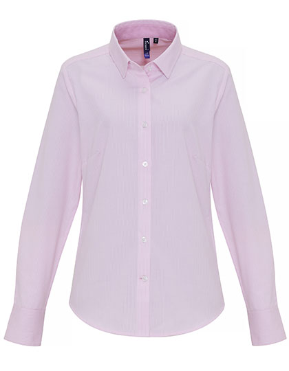 Women´s Cotton Rich Oxford Stripes Shirt White / Pink (ca. Pantone 1895C) XXL