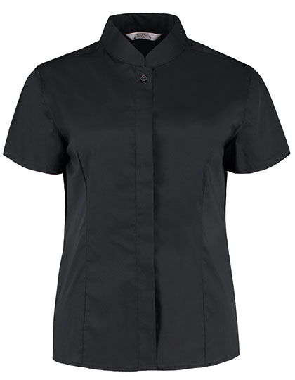 Women´s Tailored Fit Shirt Mandarin Collar Short Sleeve Black 46 (3XL/20)