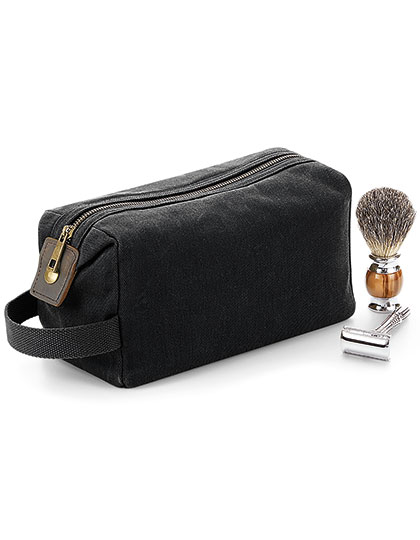 Heritage Waxed Canvas Wash Bag Black 25 x 13 x 11 cm