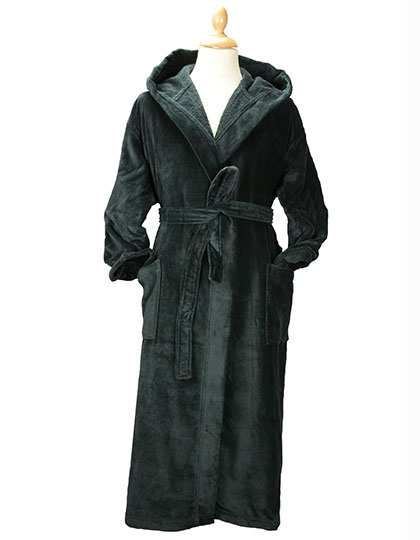 DeLuxe Velours-Kapuzenbademantel Very Black XXL