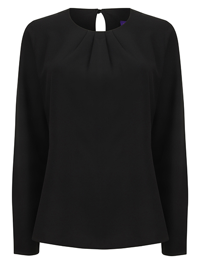 Ladies´ Pleat Front Long Sleeved Blouse Black 4XL