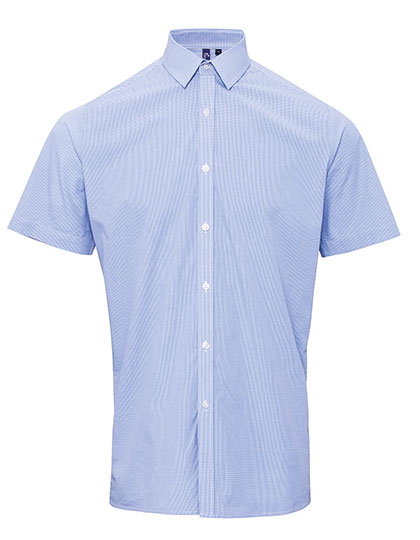 Men´s Microcheck (Gingham) Short Sleeve Cotton Shirt Light Blue (ca. Pantone 2717C) / White 3XL