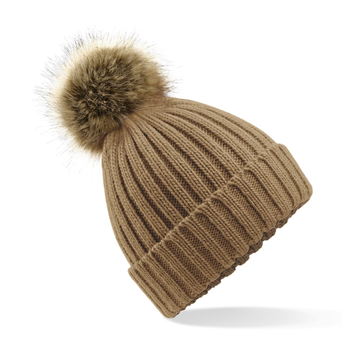 Beechfield Faux Fur Pop Pom Chunky Beanie
