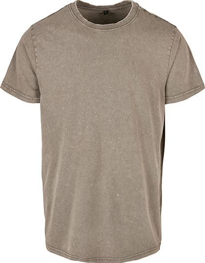 Build Your Brand Acid Washed Round Neck Tee Dark Khaki 5XL
