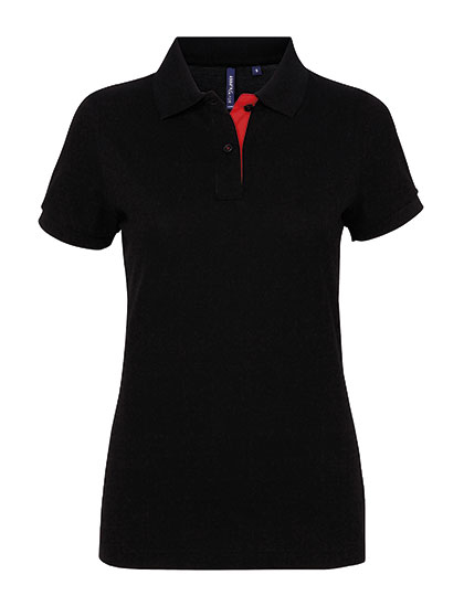 Damen Classic-Fit Kontrast-Poloshirt Black / Red XXL