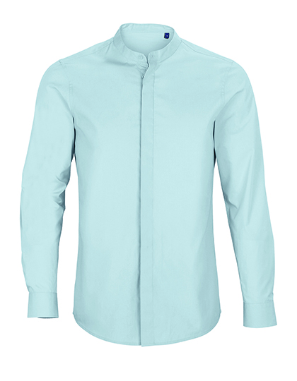 Men´s Mao Collar Shirt Bart Soft Blue 5XL