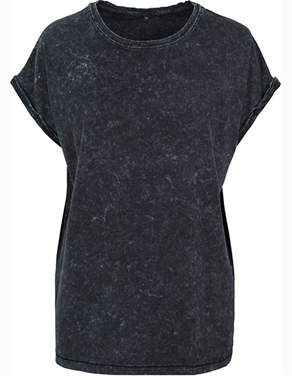 Build Your Brand Damen Acid Washed Extended Shoulder Tee Black 5XL