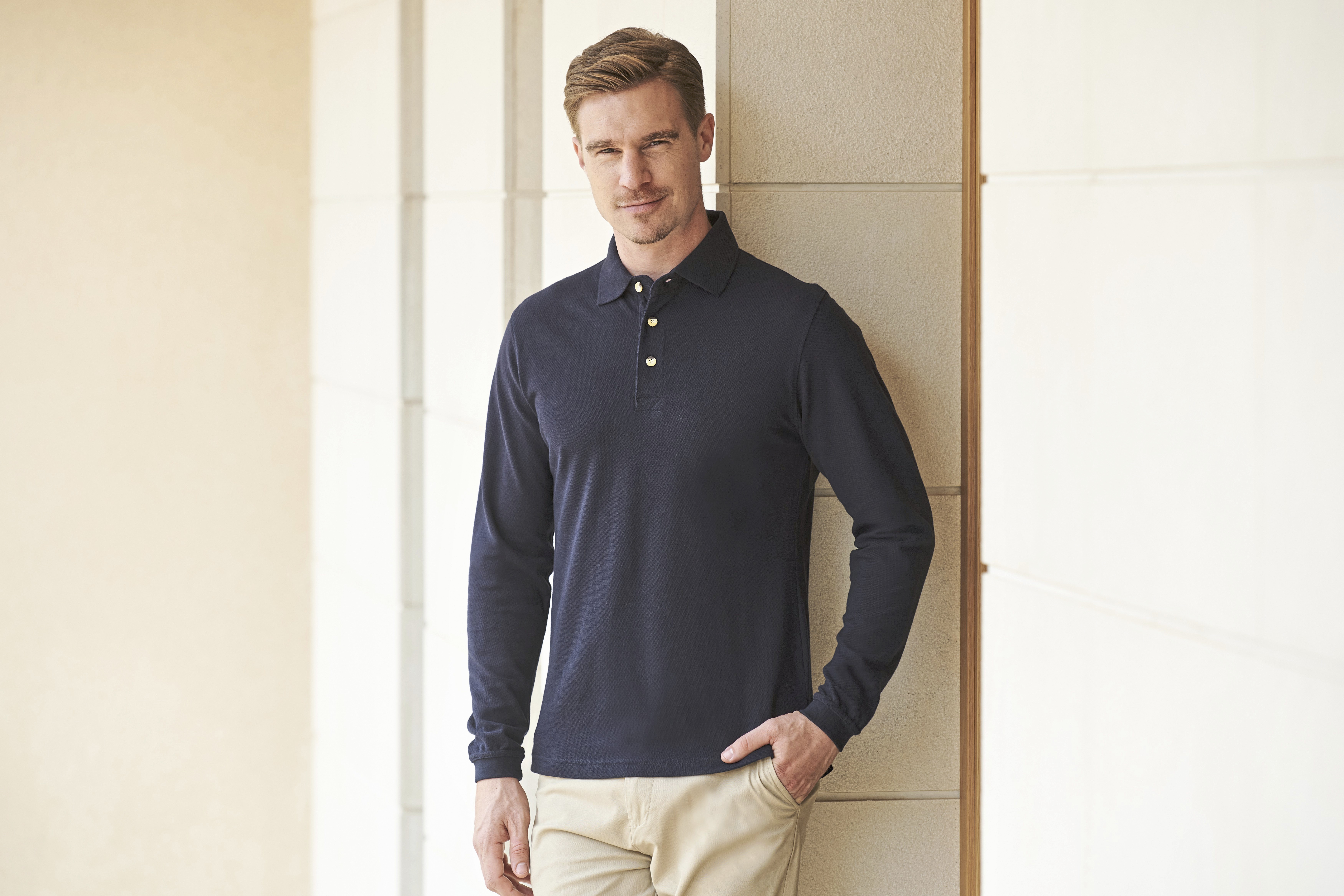 Long Sleeved Cotton Piqué Polo Shirt