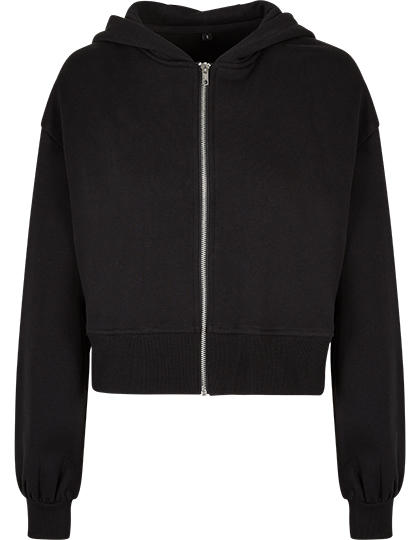 Build Your Brand Ladies Short Oversized Zip Jacket Black 5XL