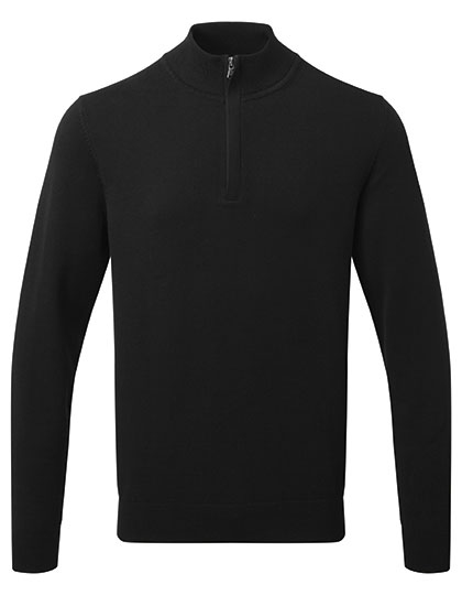 Herren Baumwollmix-Pullover mit Viertelreißverschluss Black 3XL