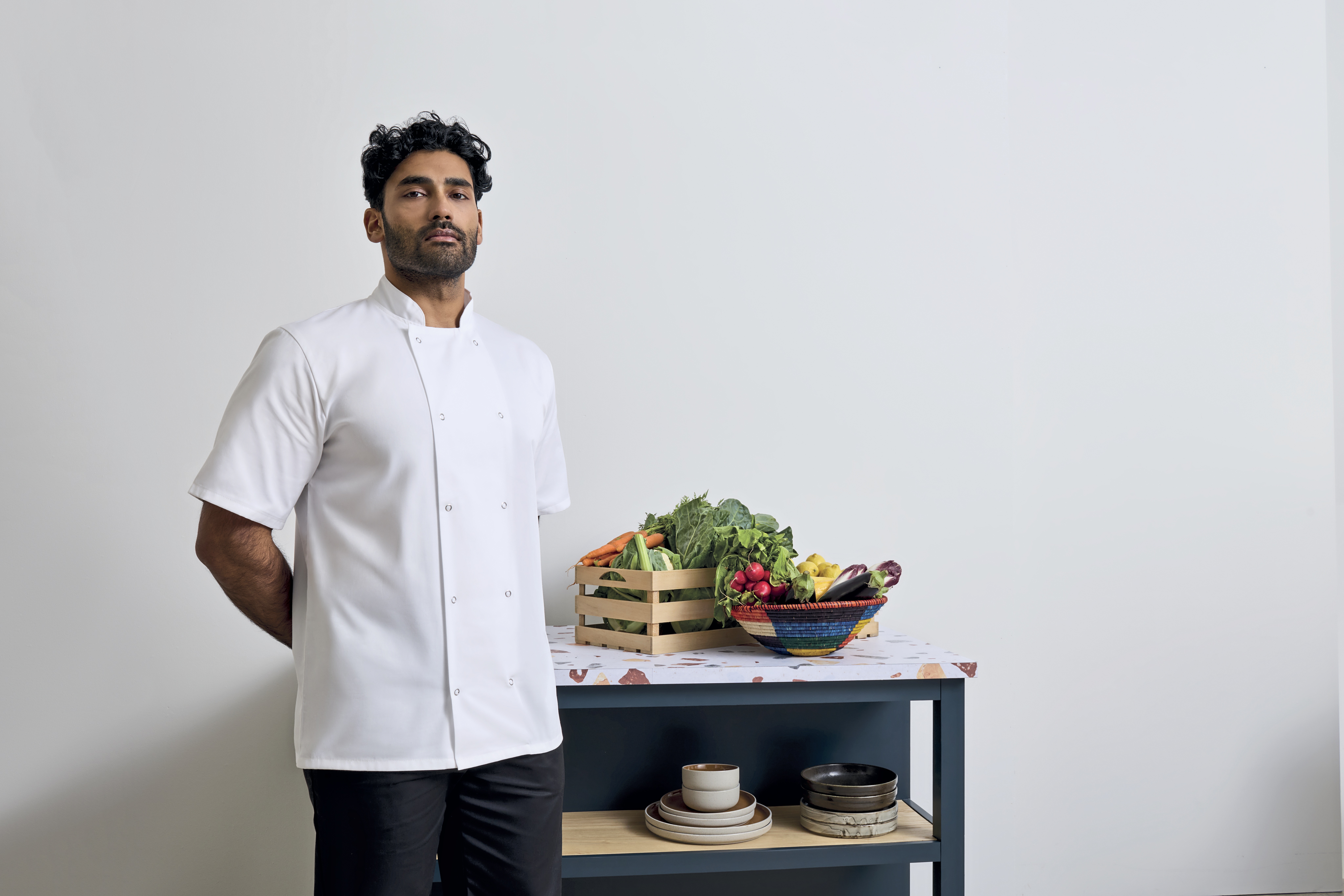 Studded Front Short Sleeve Chef´s Jacket