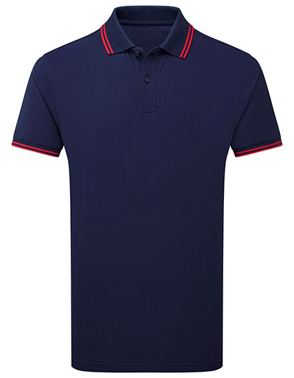 Herren Classic-Fit Poloshirt mit Kontraststreifen Navy / Red 3XL