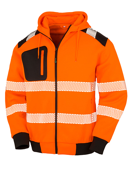 Recycled Zipped Safety Hoody Fluorescent Orange / Black 4XL