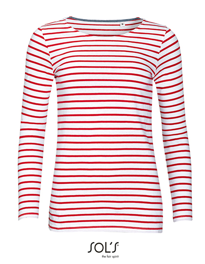 Women´s Long Sleeve Striped T-Shirt Marine White / Red XXL
